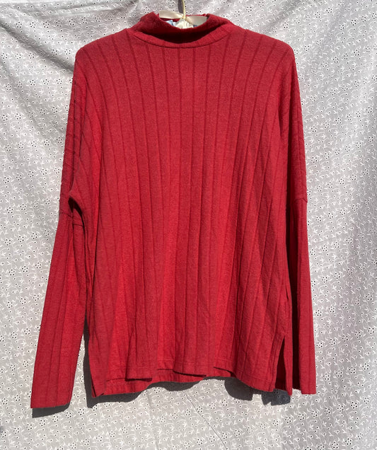 Anthropologie Pink Mock Neck Ribbed Tunic Sweater Top