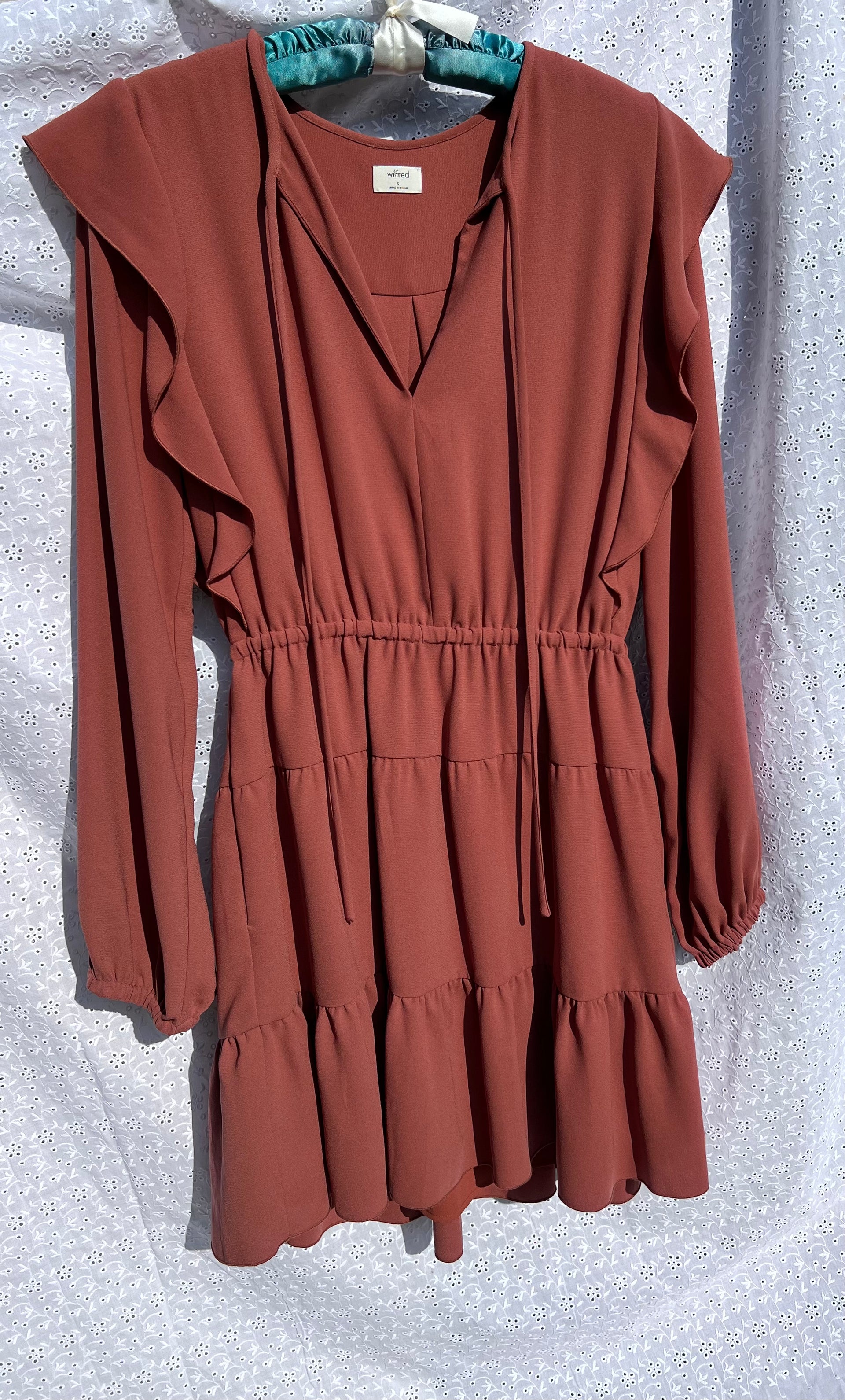 Wilfred Aritzia Red Long Sleeve Ruffle Mini Dress – The Redondo Edit