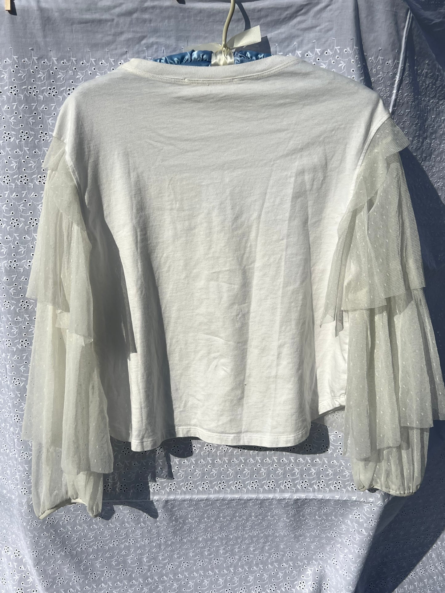 See by Chloe White Sheer Long Sleeve Tiered Lace Top