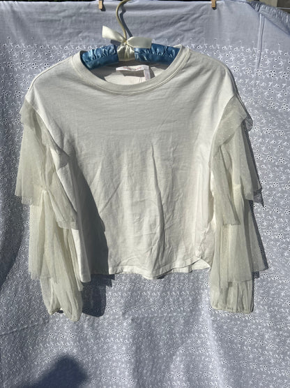 See by Chloe White Sheer Long Sleeve Tiered Lace Top