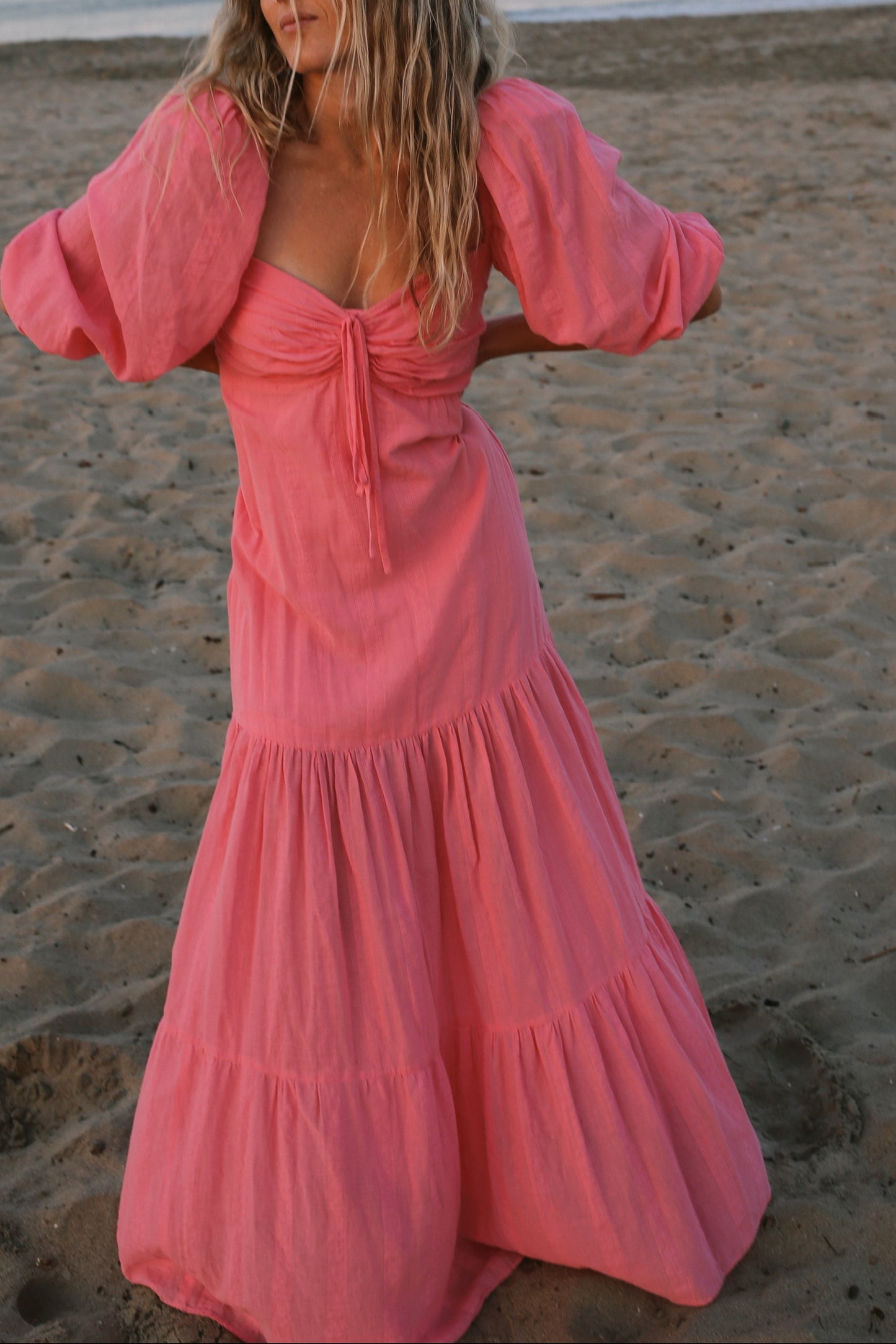 Iorane Pink Puff Sleeve Maxi Dress