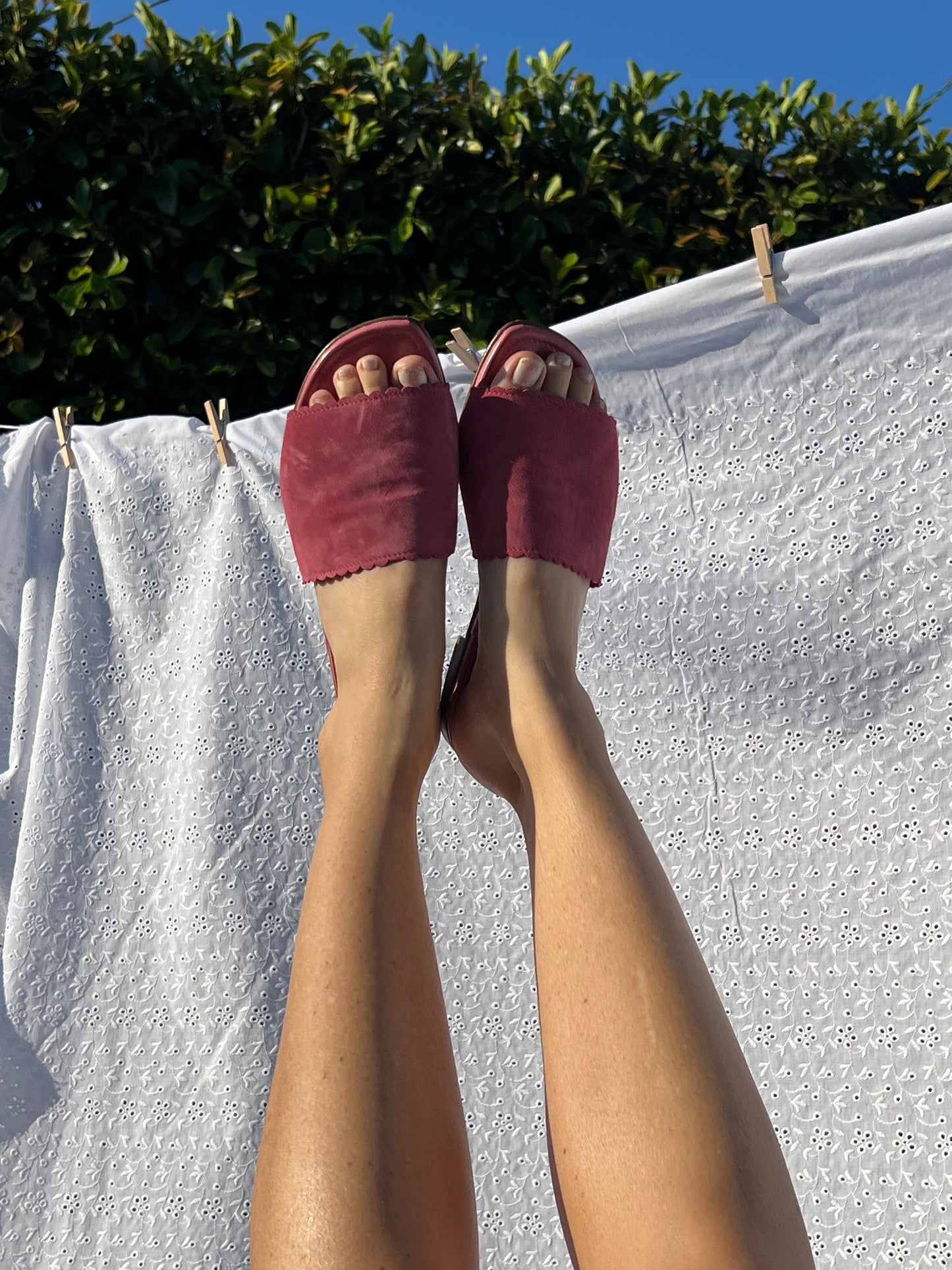 Manolo Blahnik Pink Suede Scallop Slide Sandals