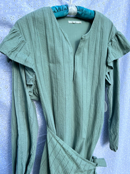 Tularosa Teal Ruffle Long Sleeve Mini Wrap Dress