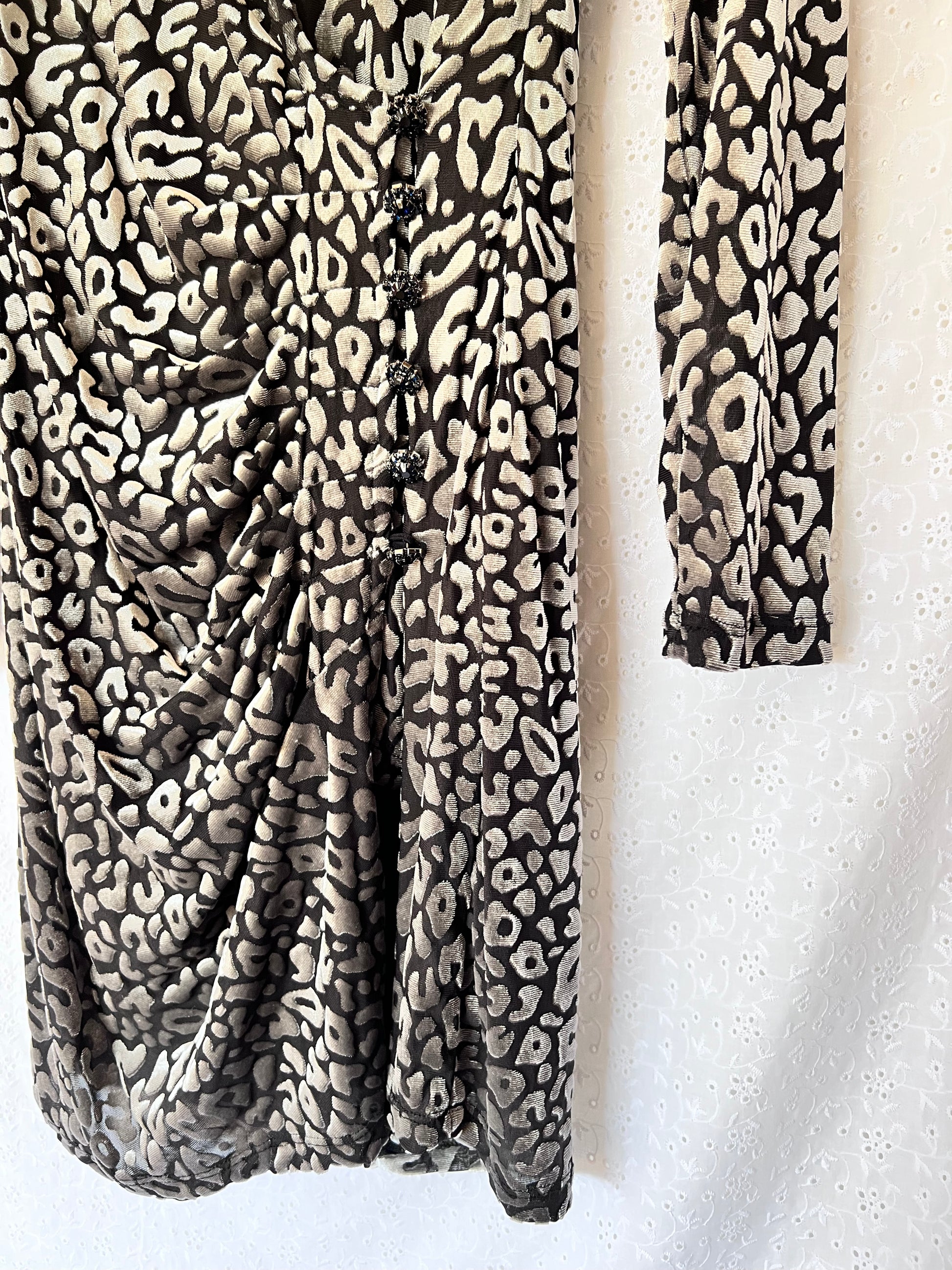 silver leopard dress Katherine Black and silver leopard print maxi dress Large