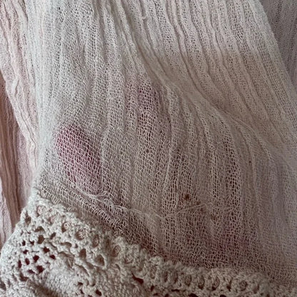 Jen’s Pirate Booty Sheer Tan Long Sleeve Boho Lace Hem Blouse